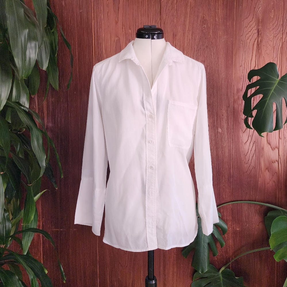 Anthropologie Cloth & Stone White Longsleeve Button Down Shirt Blouse Large
